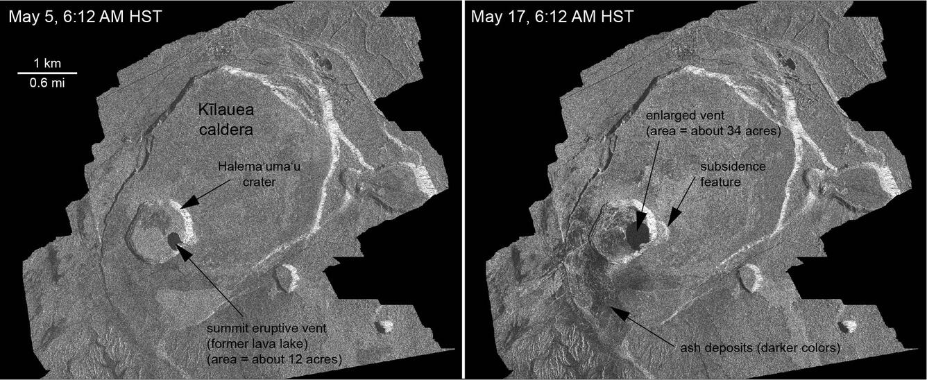 Radar images show changes to Kīlauea caldera floor...