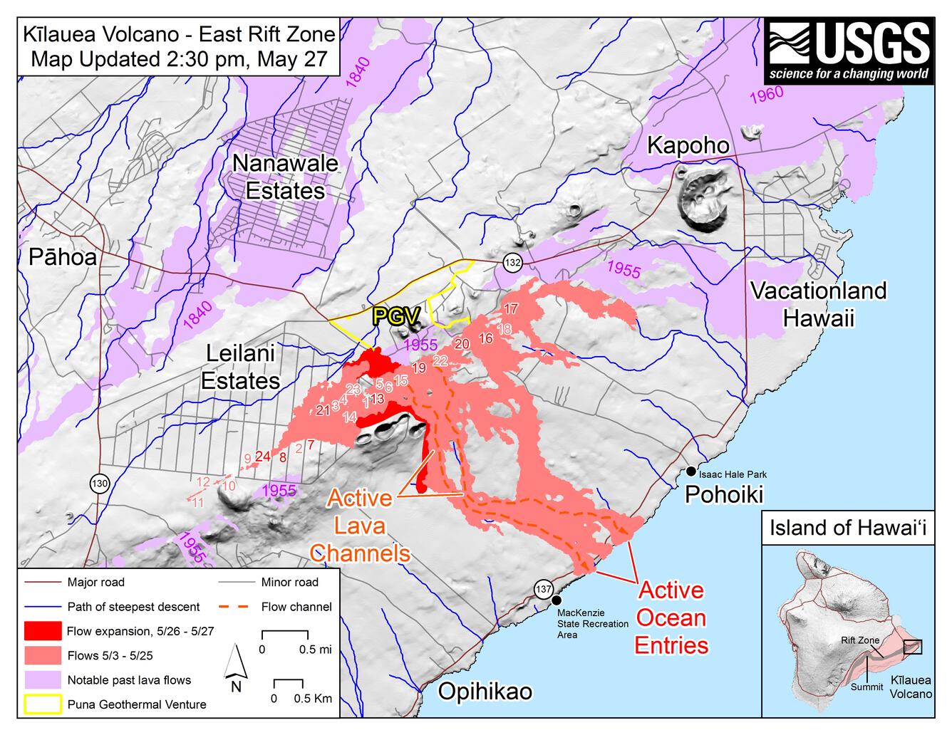 Kīlauea Lower East Rift Zone Fissures and Flows, May 26 at 3:00 p.m...