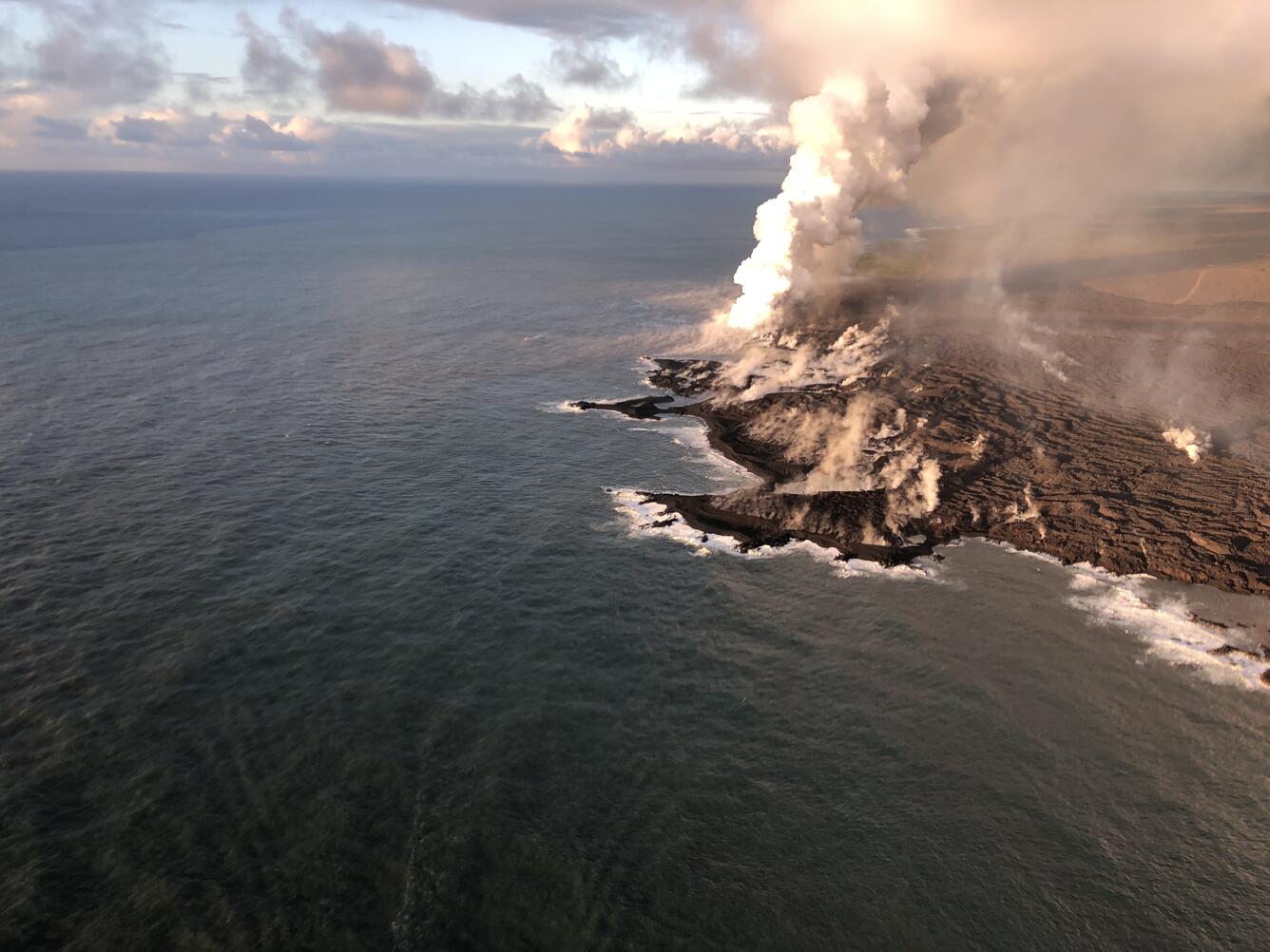 An early morning helicopter overflight of Kīlauea Volcano's lower E...