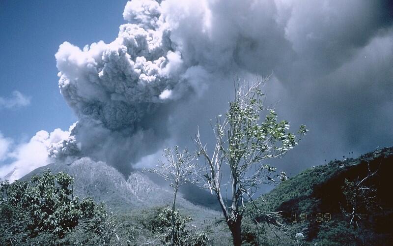 Small ash cloud from Soufriere Hills volcano on the Caribbean islan...
