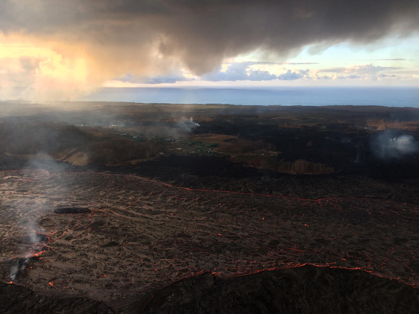 At a wide point in the main channelized fissure 8 lava flow, a ropy...
