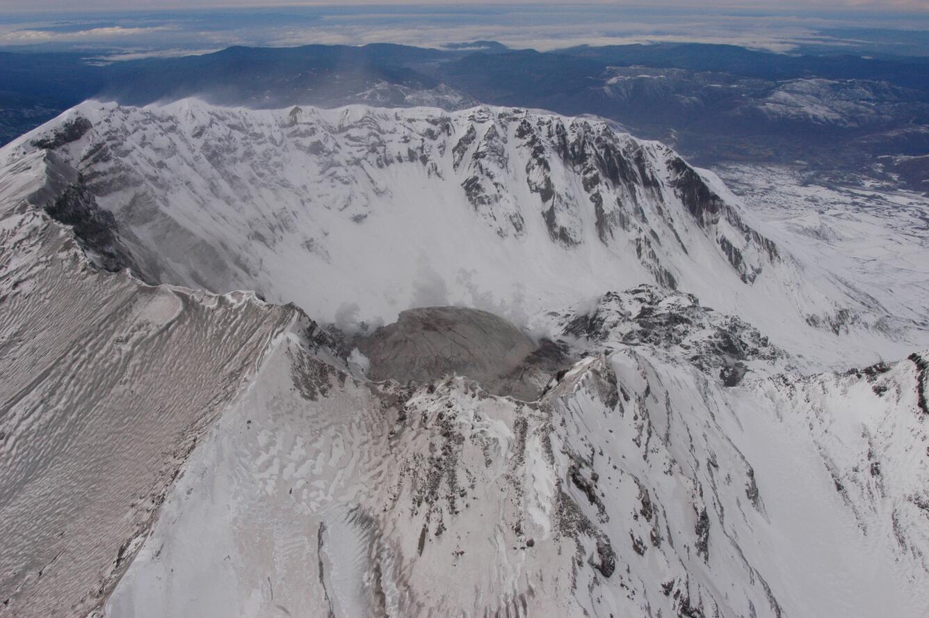 Lava dome within the Mount St Helens' crater, 1980-86 (right) and t...
