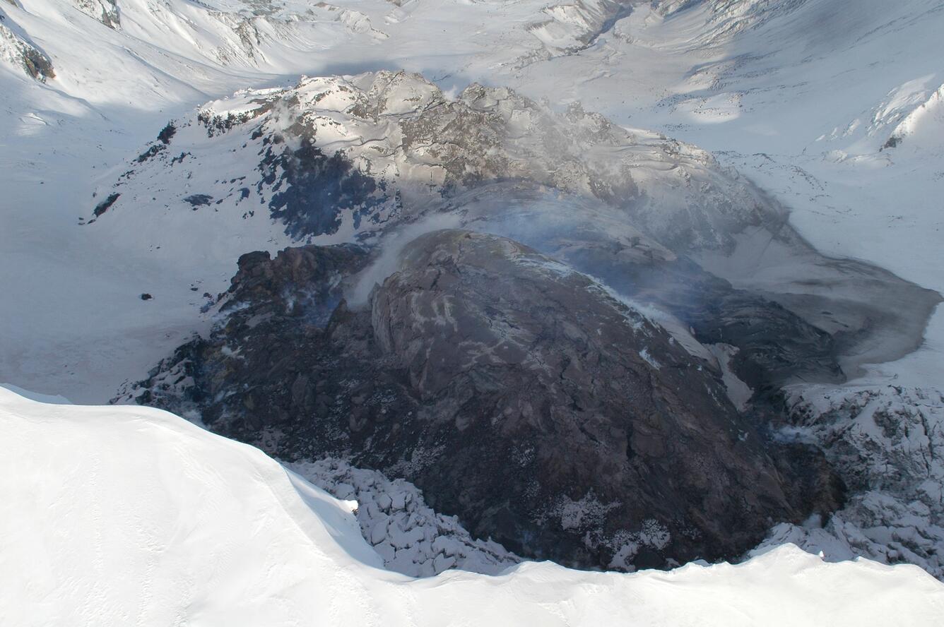 Mount St. Helens' crater and dome from the south. ...