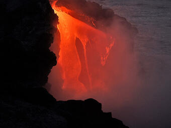 This is a photo of lava gushing from a collapse scar.